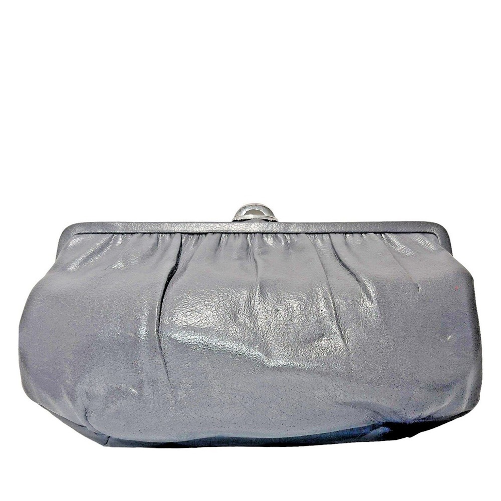 Vintage Leather Clutch‎ Gray Convertible Chain Evening Bag Glossy Retro Glam